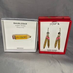 BaubleBar/Piper K Super Sharp Pencil Brooch and Pencil Earrings